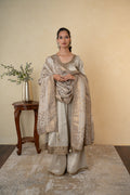 Beige Tissue Embroidered Anarkali Palazzo with Silk Weaving Dupatta