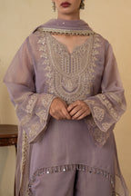 Mauve Tissue Embroidered  Palazzo Dress with  Net Dupatta