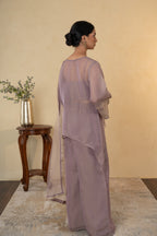 Mauve Tissue Embroidered  Palazzo Dress with  Net Dupatta