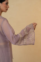 Mauve Tissue Embroidered  Palazzo Dress with  Net Dupatta