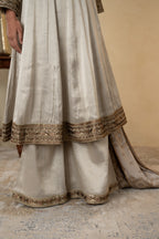 Beige Tissue Embroidered Anarkali Palazzo with Silk Weaving Dupatta