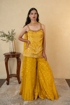 Mustard Yellow Silk Weaving Palazzo Dress