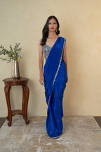 Royal Blue Mirror Work Drape Saree