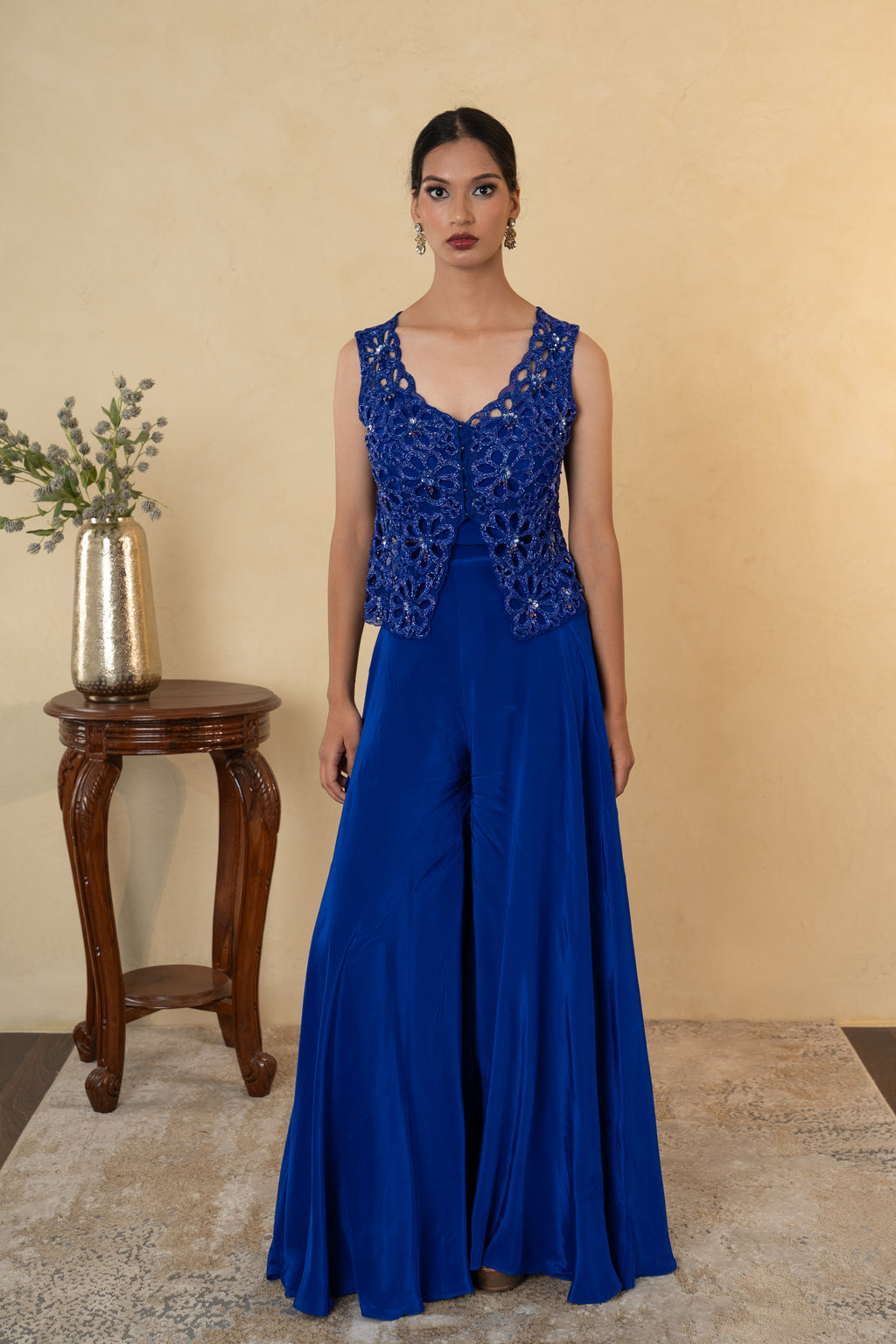 Royal Blue Pearl Work Palazzo Dress
