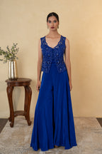 Royal Blue Pearl Work Palazzo Dress
