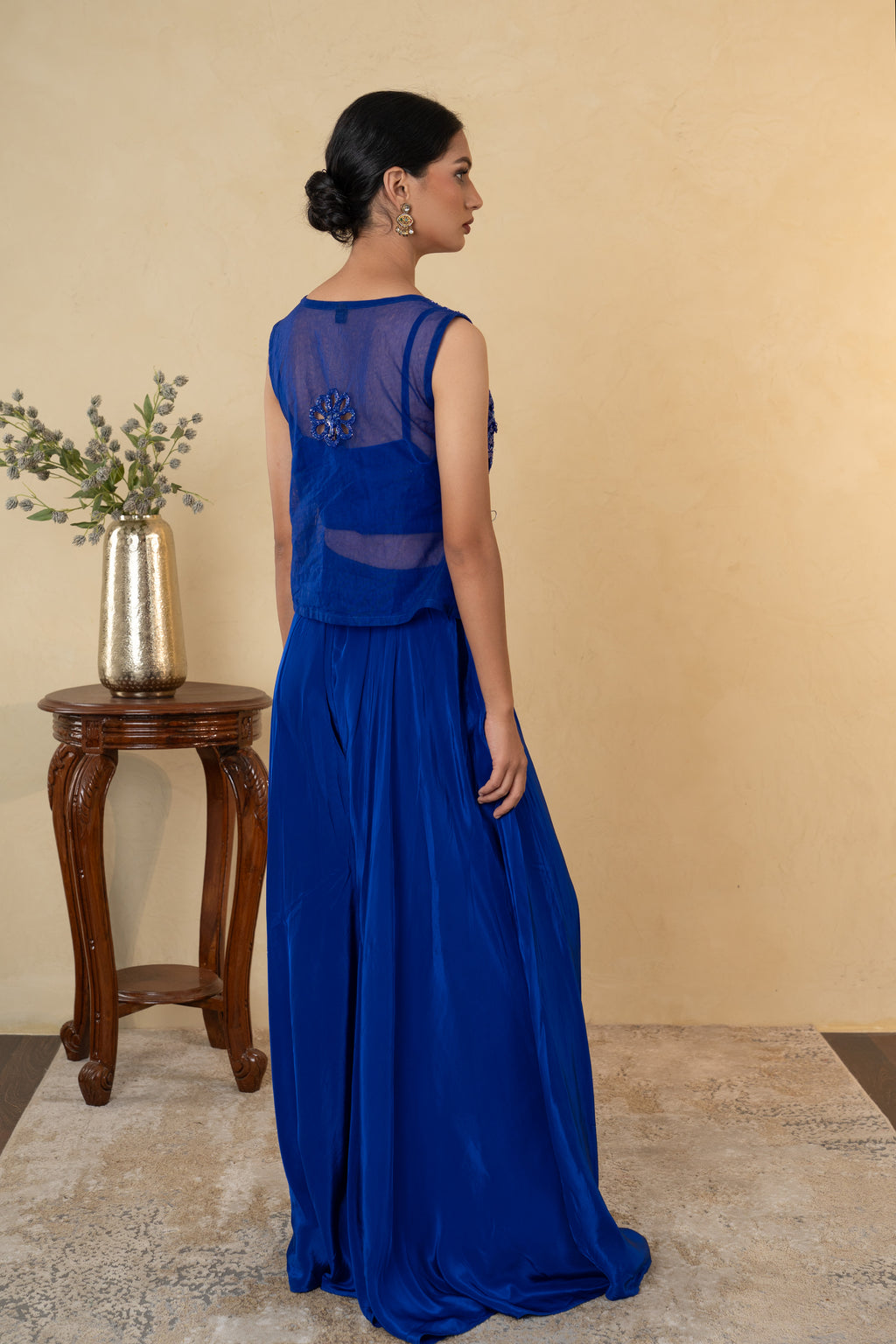 Royal Blue Pearl Work Palazzo Dress