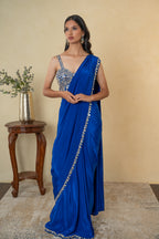 Royal Blue Mirror Work Drape Saree