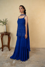 Royal Blue Pearl Work Kurti Garara with Dupatta