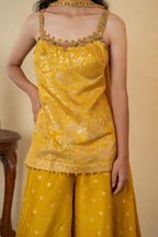 Mustard Yellow Silk Weaving Palazzo Dress
