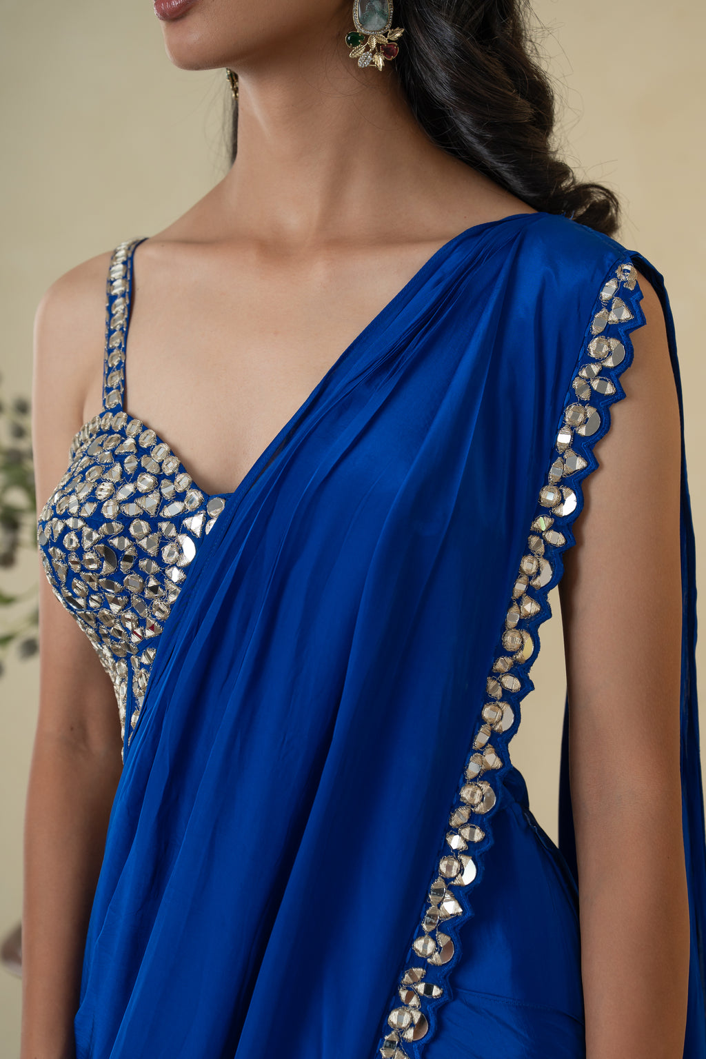 Royal Blue Mirror Work Drape Saree