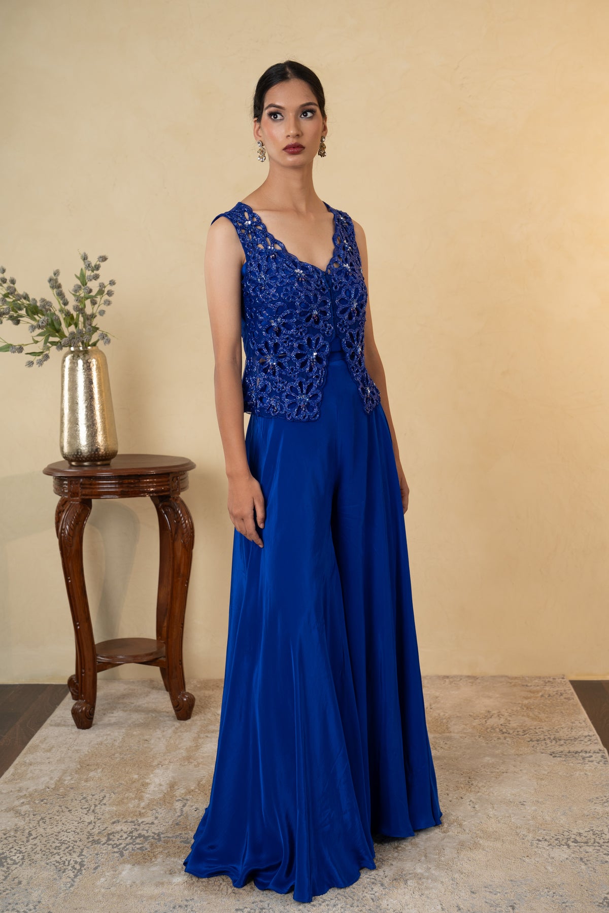 Royal Blue Pearl Work Palazzo Dress