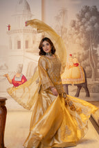 Mustard Gold Tissue Handwork Kurti Lehenga with Dupatta