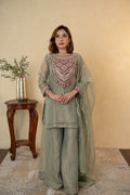 Pista Green Tissue Hand Work Sharara Suit