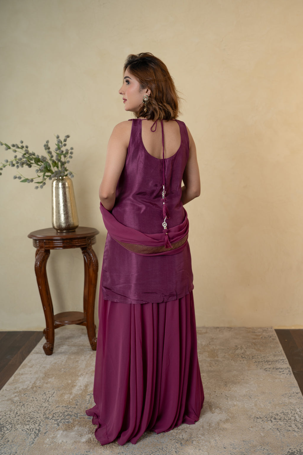 Purple Silk Weaving Cutdana Work Sharara Suit