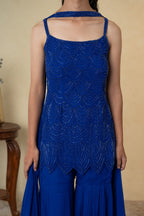 Royal Blue Pearl Work Kurti Garara with Dupatta