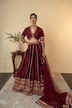 Maroon Silk Embroidered Lehenga Choli with Dupatta