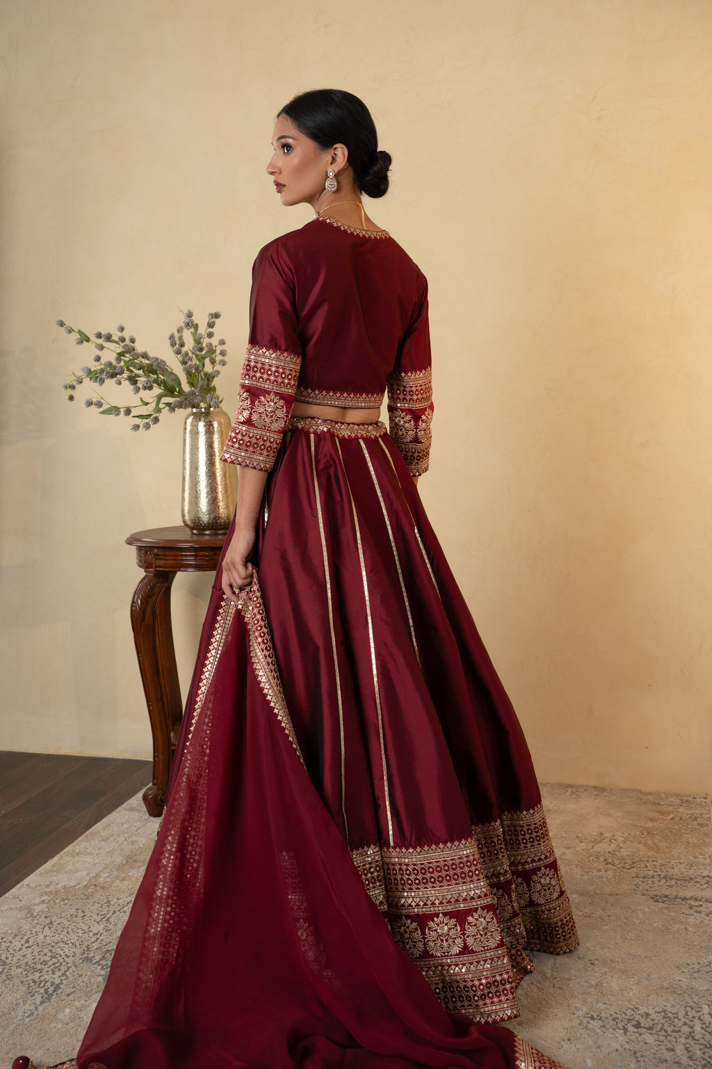 Maroon Silk Embroidered Lehenga Choli with Dupatta