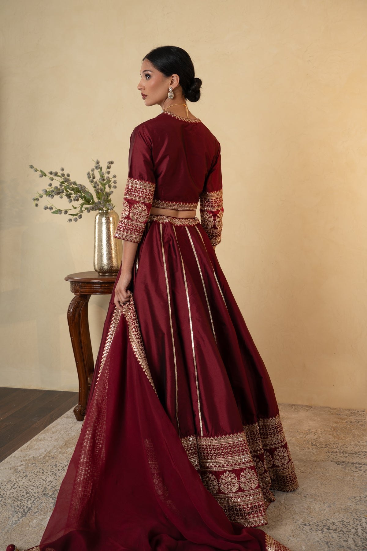 Maroon Silk Embroidered Lehenga Choli with Dupatta