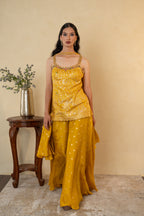 Mustard Yellow Silk Weaving Palazzo Dress