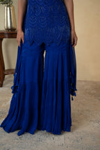 Royal Blue Pearl Work Kurti Garara with Dupatta