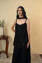 Black Georgette Sequence & Cutdana Work Palazzo Dress with Choker Dupatta