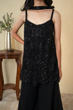 Black Georgette Sequence & Cutdana Work Palazzo Dress with Choker Dupatta