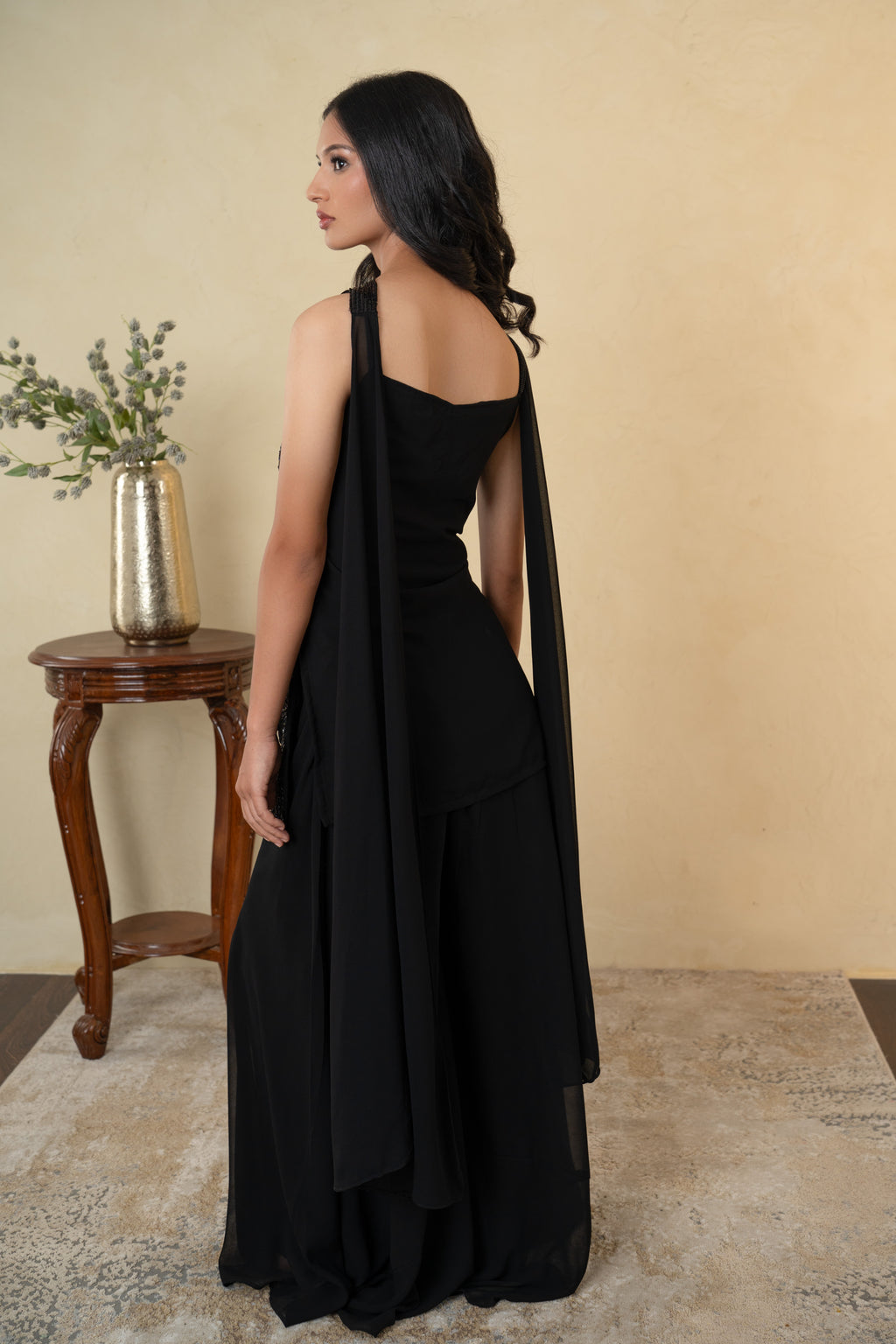 Black Georgette Sequence & Cutdana Work Palazzo Dress with Choker Dupatta