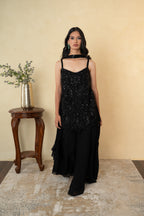 Black Georgette Sequence & Cutdana Work Palazzo Dress with Choker Dupatta