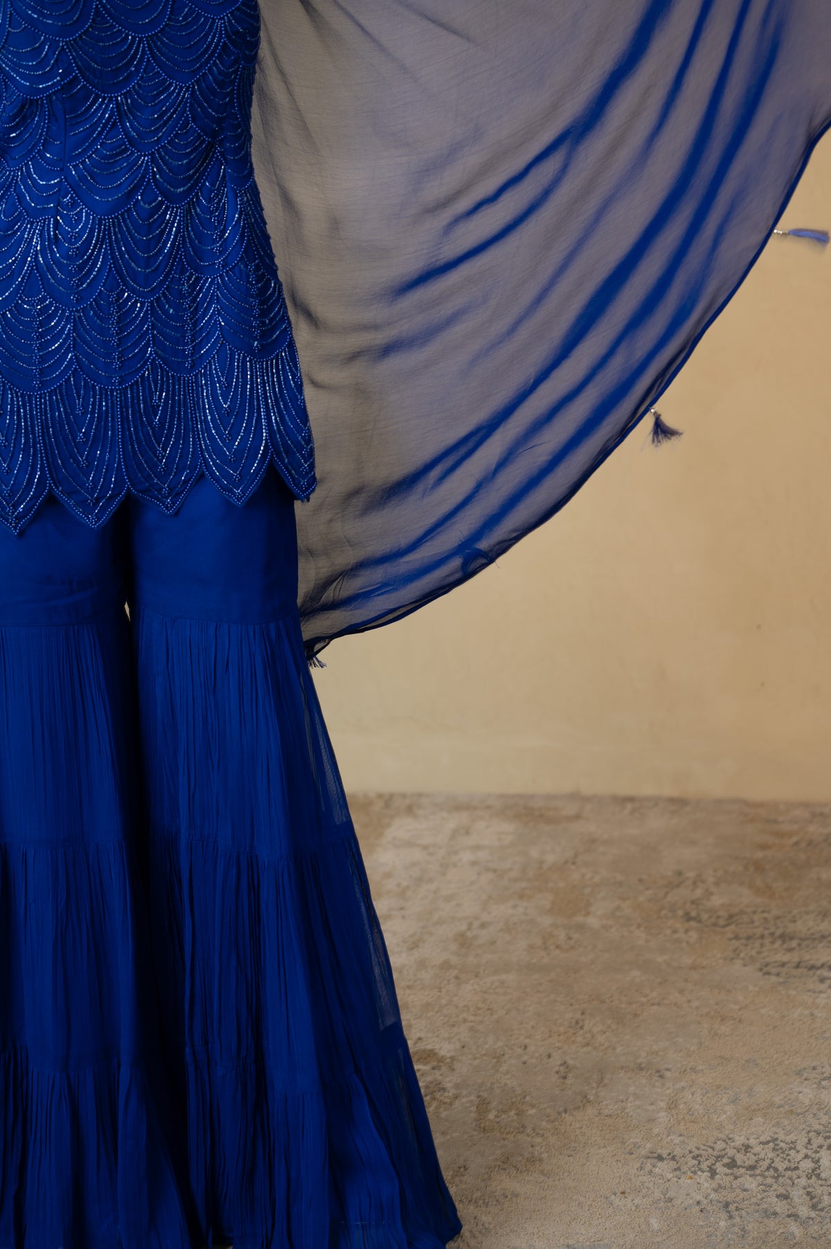 Royal Blue Pearl Work Kurti Garara with Dupatta
