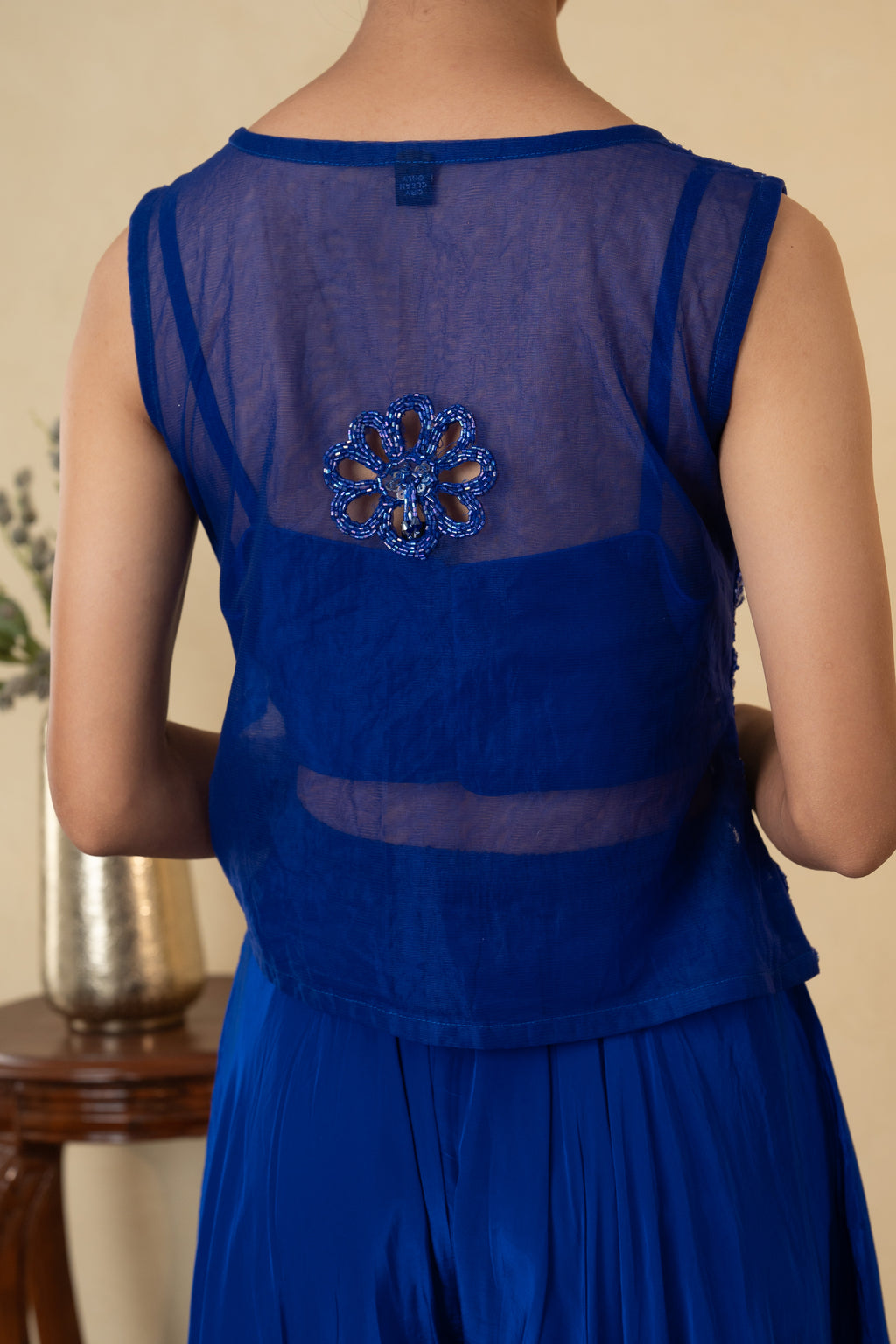 Royal Blue Pearl Work Palazzo Dress