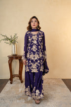 Purple Chinon Thread & Pearl Work Sharara Suit with Dupatta