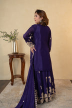Purple Chinon Thread & Pearl Work Sharara Suit with Dupatta