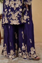 Purple Chinon Thread & Pearl Work Sharara Suit with Dupatta