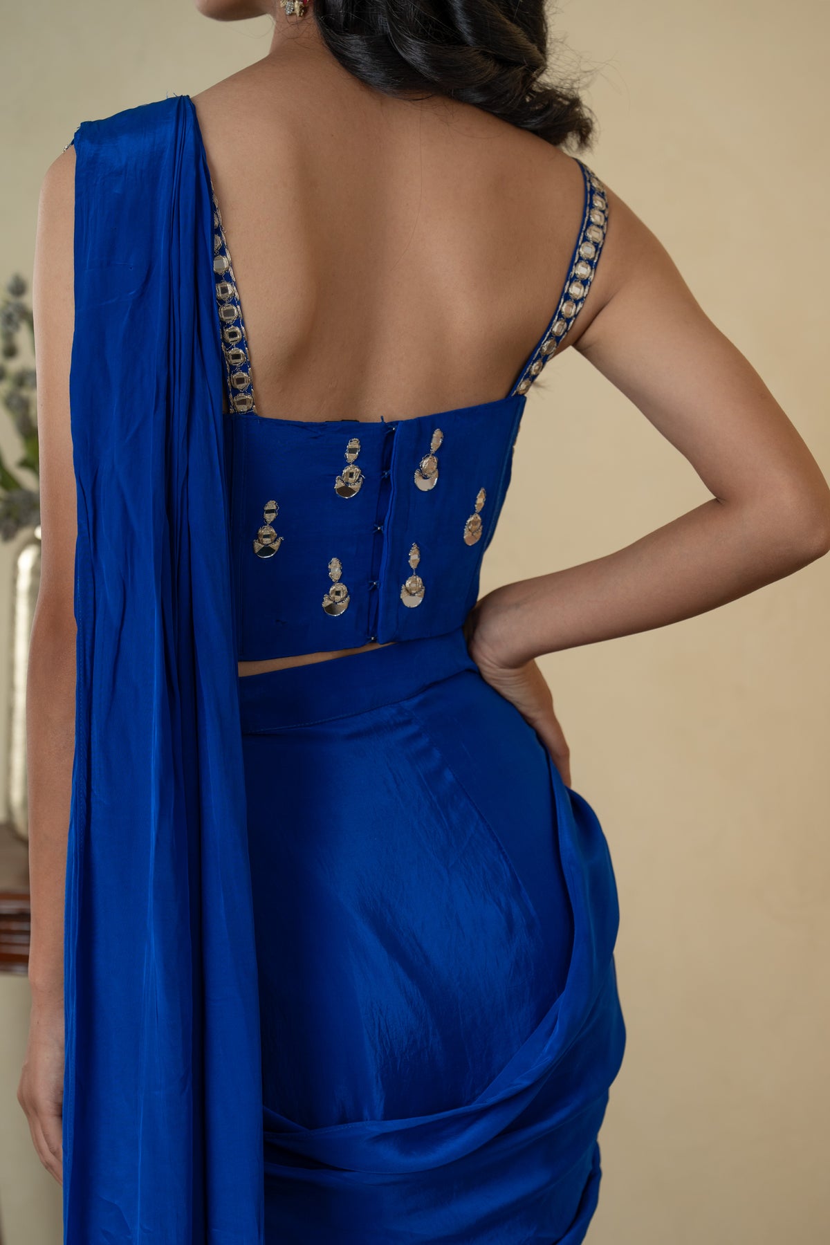 Royal Blue Mirror Work Drape Saree