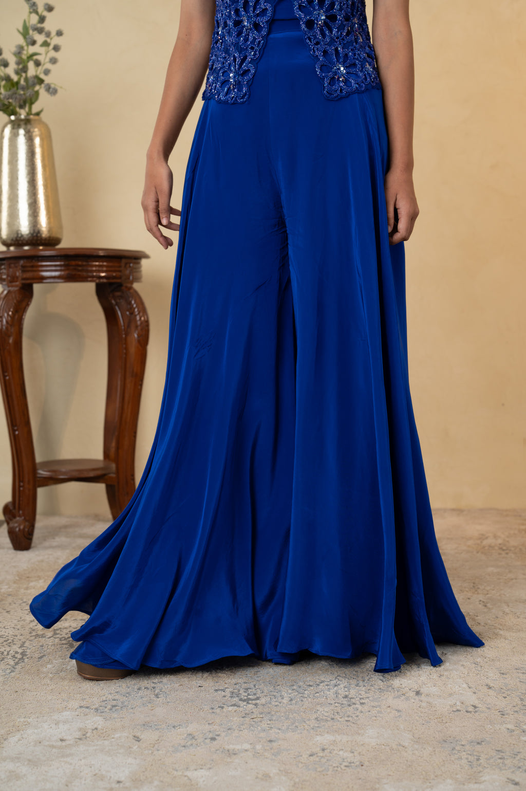 Royal Blue Pearl Work Palazzo Dress