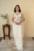 Ivory Tissue Cutdana & Pearl Work Pleated Skirt Dress with Choker Dupatta