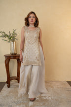 Ivory Tissue Cutdana Work Palazzo Dress with Choker Dupatta