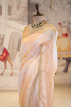 Peach Sheer Organza Saree With Pearl And Cutdana Details