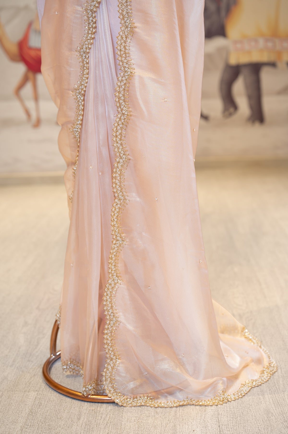 Peach Sheer Organza Saree With Pearl And Cutdana Details