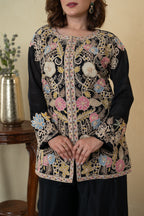 Black Chinon Party Wear Co-ord Set with Floral Work