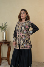 Black Chinon Party Wear Co-ord Set with Floral Work