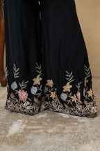 Black Chinon Party Wear Co-ord Set with Floral Work