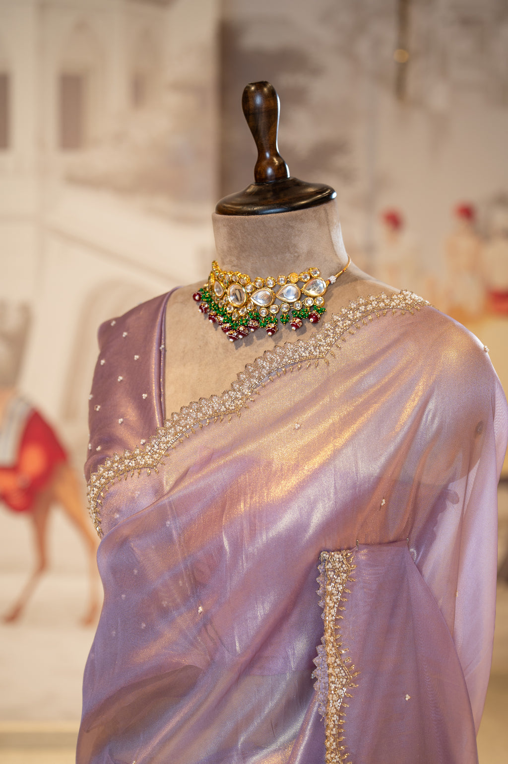 Lavender Sheer Organza Saree With Pearl And Cutdana Details
