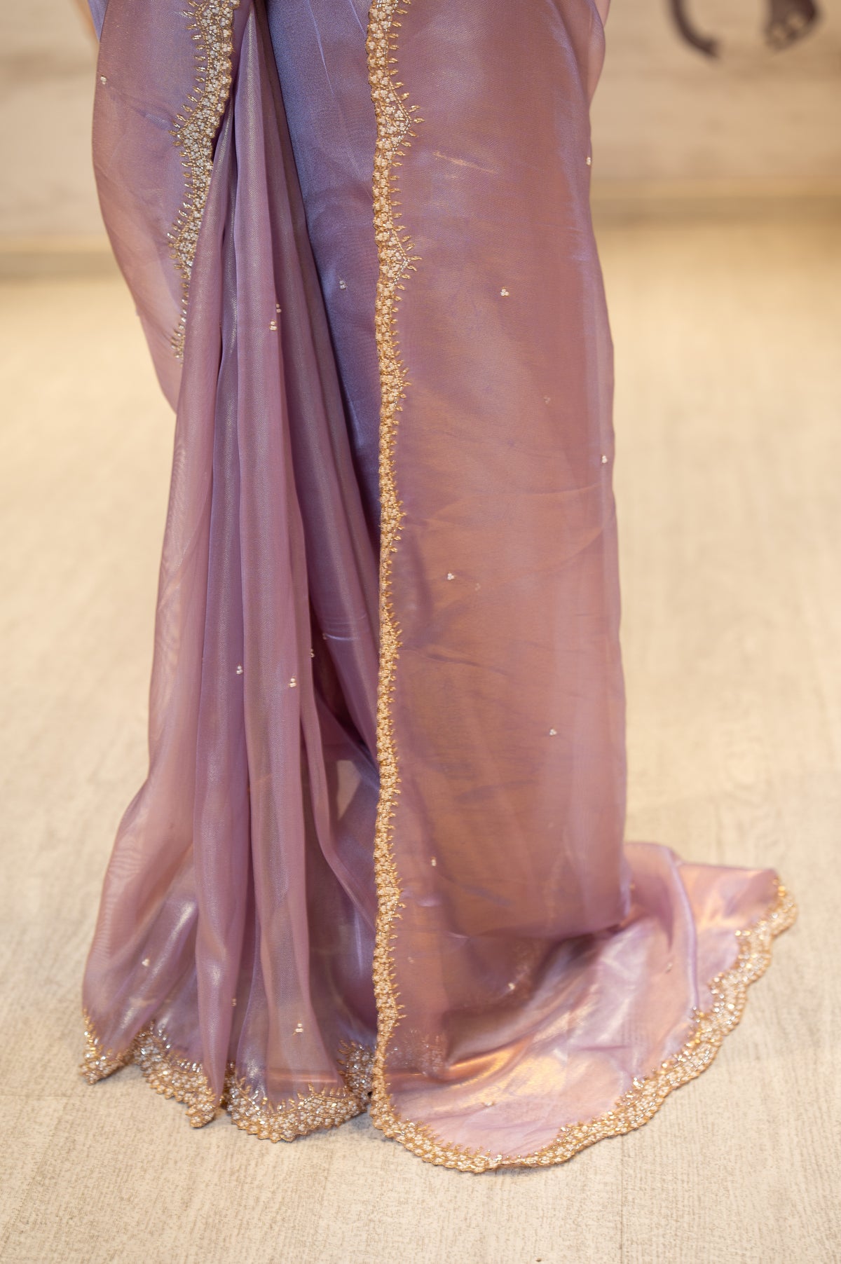 Lavender Sheer Organza Saree With Pearl And Cutdana Details