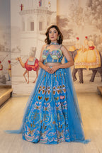 Sky Blue Net Pearl Work Lehenga Set with Dupatta