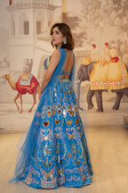 Sky Blue Net Pearl Work Lehenga Set with Dupatta