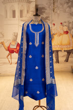 Royal Blue Embroidered Unstitched Suit with Dupatta