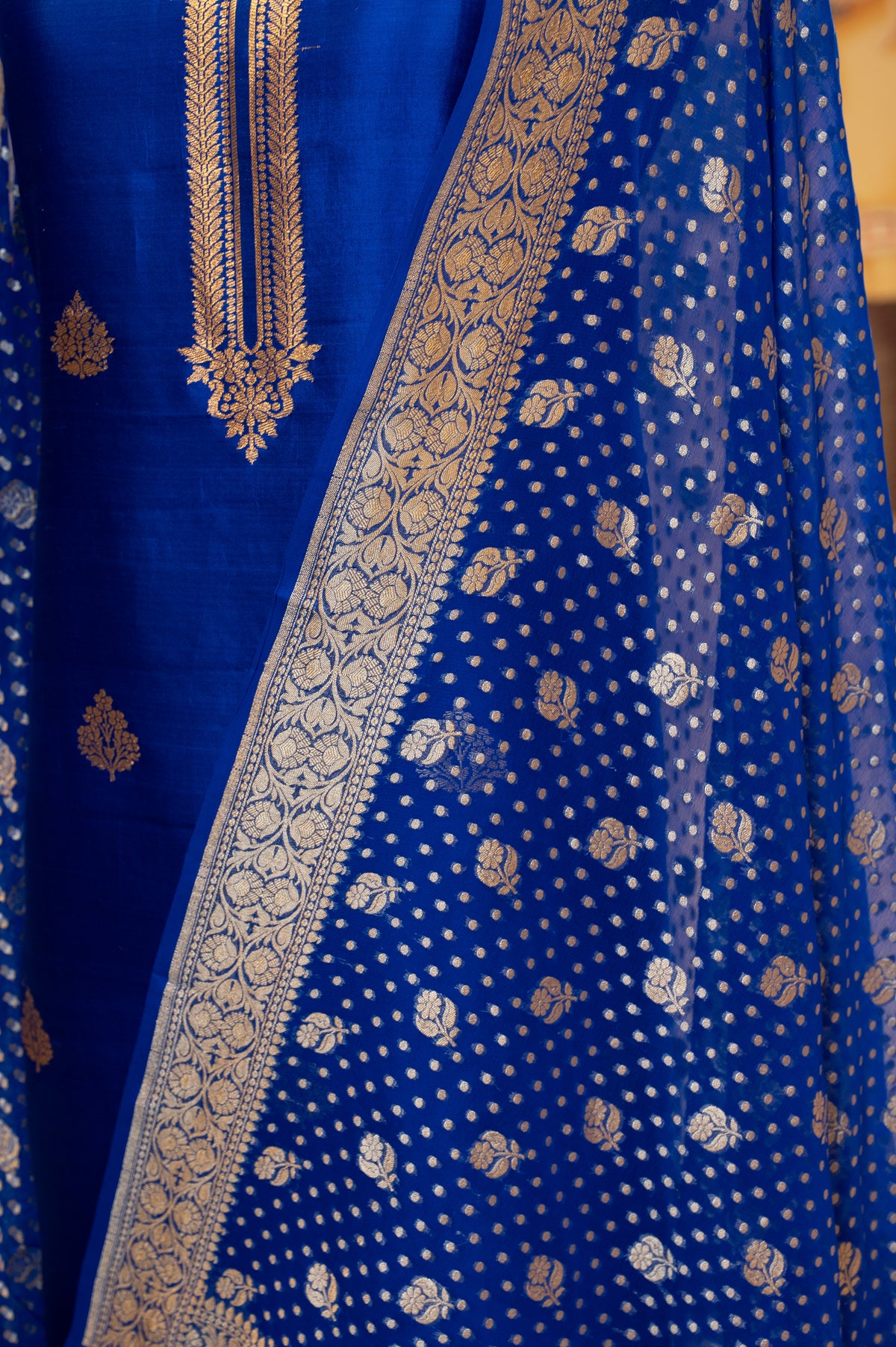 Royal Blue Embroidered Unstitched Suit with Dupatta
