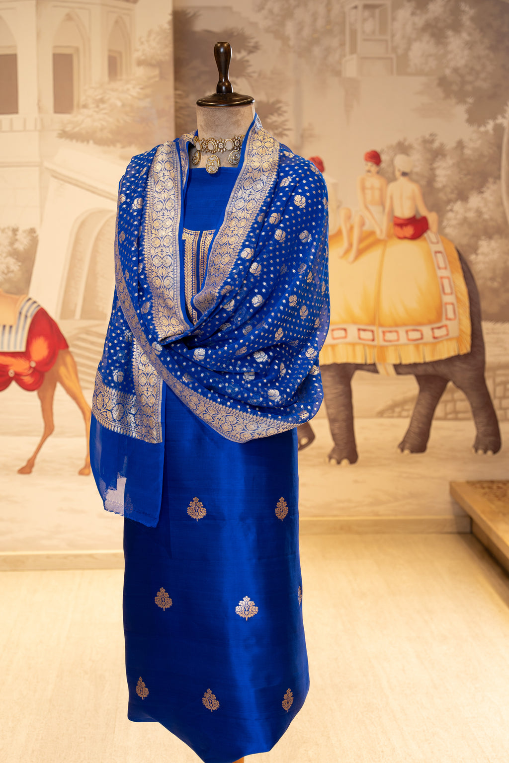 Royal Blue Embroidered Unstitched Suit with Dupatta