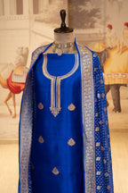 Royal Blue Embroidered Unstitched Suit with Dupatta